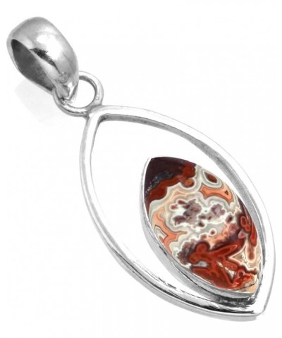 925 Sterling Silver Statement Pendant for Women 8x16 Marquoise Gemstone Handmade Jewelry for Gift (99584_P) Crazy Lace Agate ...