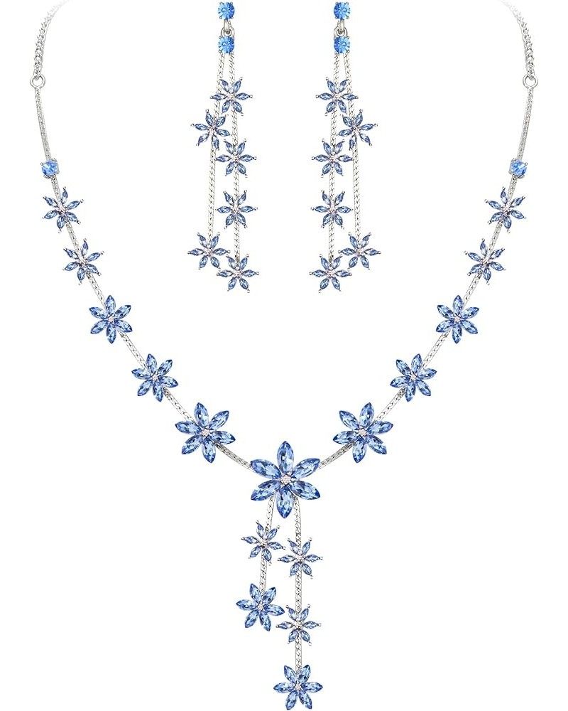 Flower Snowflake Jewelry Set for Women Bridal Bridesmaid, Silver Plated Sparkling Marquise Rhinestone Crystal Cluster Y-Neckl...