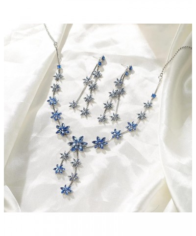 Flower Snowflake Jewelry Set for Women Bridal Bridesmaid, Silver Plated Sparkling Marquise Rhinestone Crystal Cluster Y-Neckl...