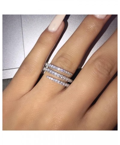 S925 Silver Three Rows Cubic Zirconia Full Diamond Ring Eternity Twist Band CZ Diamond Multi Row Ring Engagement Wedding Ring...