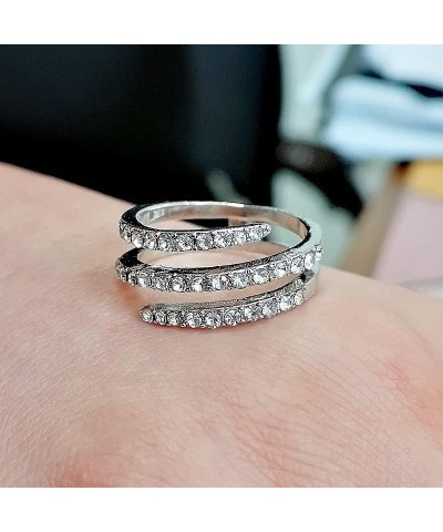 S925 Silver Three Rows Cubic Zirconia Full Diamond Ring Eternity Twist Band CZ Diamond Multi Row Ring Engagement Wedding Ring...