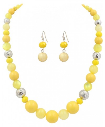 8-18mm Beads Necklace 18” Graduated Chunky Beaded Choker Necklaces with Earring Set for Women Yellow $11.20 Jewelry Sets