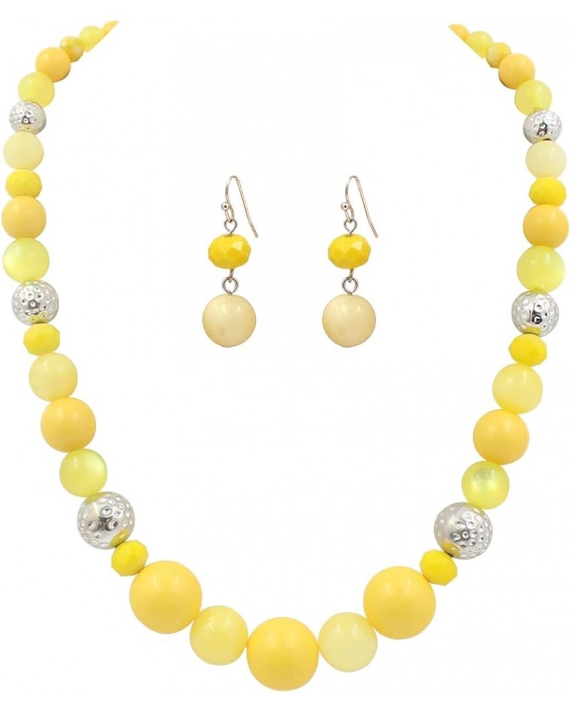 8-18mm Beads Necklace 18” Graduated Chunky Beaded Choker Necklaces with Earring Set for Women Yellow $11.20 Jewelry Sets