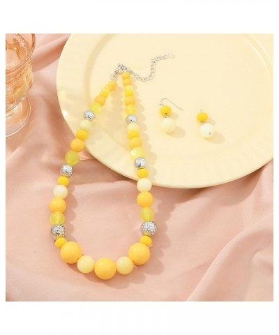 8-18mm Beads Necklace 18” Graduated Chunky Beaded Choker Necklaces with Earring Set for Women Yellow $11.20 Jewelry Sets