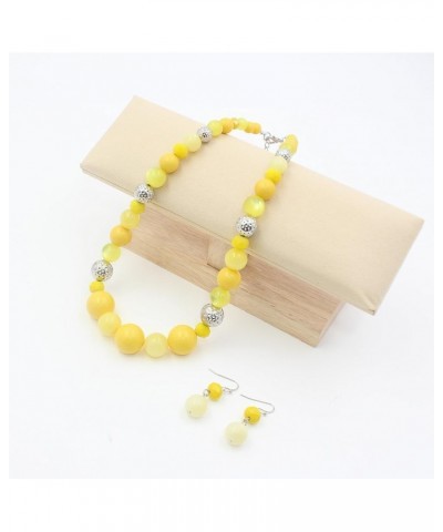 8-18mm Beads Necklace 18” Graduated Chunky Beaded Choker Necklaces with Earring Set for Women Yellow $11.20 Jewelry Sets