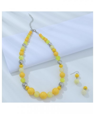 8-18mm Beads Necklace 18” Graduated Chunky Beaded Choker Necklaces with Earring Set for Women Yellow $11.20 Jewelry Sets