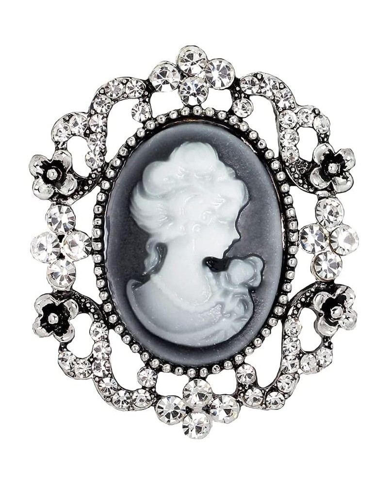 Victorian Black Velvet Lace Cameo Choker Gothic Lady Cameo Necklace&Brooch Pin Gift for Her Brooch 12-Silver $9.51 Necklaces