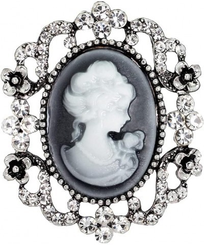 Victorian Black Velvet Lace Cameo Choker Gothic Lady Cameo Necklace&Brooch Pin Gift for Her Brooch 12-Silver $9.51 Necklaces