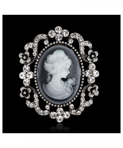 Victorian Black Velvet Lace Cameo Choker Gothic Lady Cameo Necklace&Brooch Pin Gift for Her Brooch 12-Silver $9.51 Necklaces