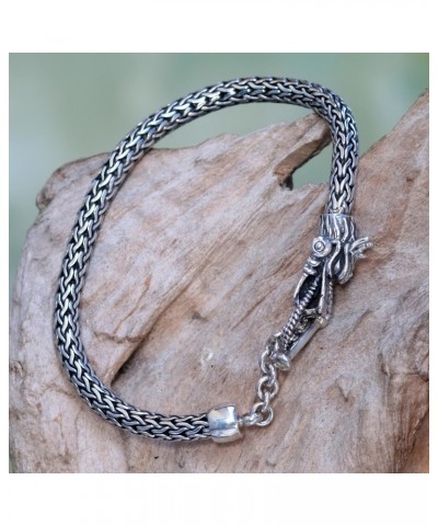 Artisan Handmade .925 Sterling Silver Chain Bracelet Wheat with Dragon Head Clasp Indonesia Animal Themed 'Dragon Tale' $37.8...