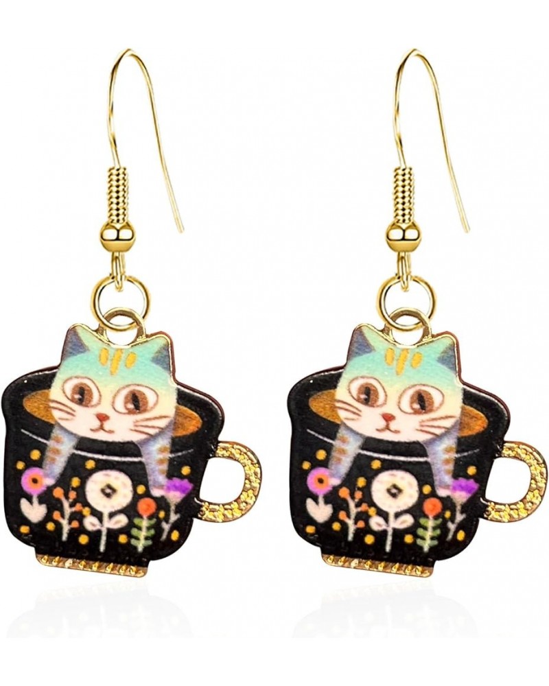 Cute Cup Cat Dangling Earrings Kawaii Aesthetic Funny Cartoon Kitten Alloy Drop Dangle Earrings Animals Lover Birthday Gifts ...