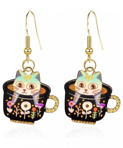 Cute Cup Cat Dangling Earrings Kawaii Aesthetic Funny Cartoon Kitten Alloy Drop Dangle Earrings Animals Lover Birthday Gifts ...