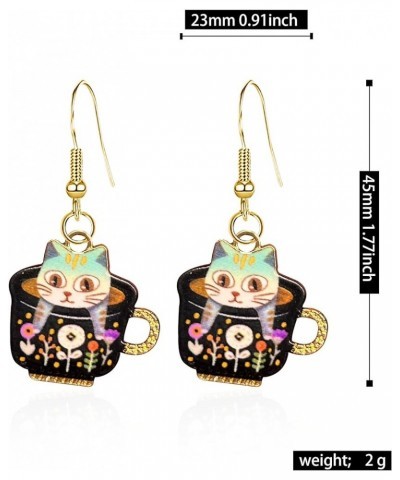 Cute Cup Cat Dangling Earrings Kawaii Aesthetic Funny Cartoon Kitten Alloy Drop Dangle Earrings Animals Lover Birthday Gifts ...