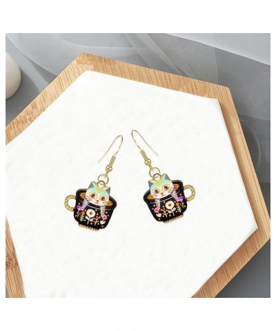 Cute Cup Cat Dangling Earrings Kawaii Aesthetic Funny Cartoon Kitten Alloy Drop Dangle Earrings Animals Lover Birthday Gifts ...