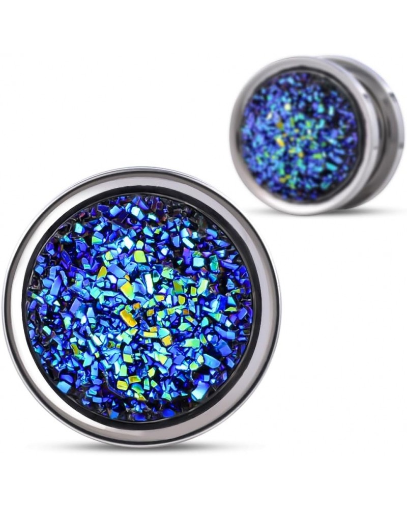 Screw Back Ear Tunnels, Stainless Steel Blue Crystal Plugs Piercing Expander Gauge Earrings. S8630G 0g(8mm) $9.49 Body Jewelry