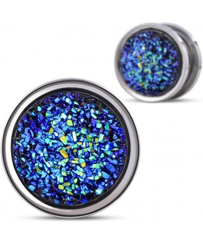 Screw Back Ear Tunnels, Stainless Steel Blue Crystal Plugs Piercing Expander Gauge Earrings. S8630G 0g(8mm) $9.49 Body Jewelry