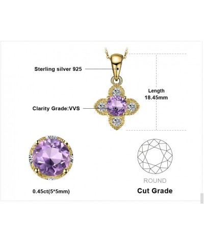 Flower Love Heart Round Natural Amethyst Pendant Neckalce for Women, 14k White Yellow Rose Gold Plated 925 Sterling Silver Ne...