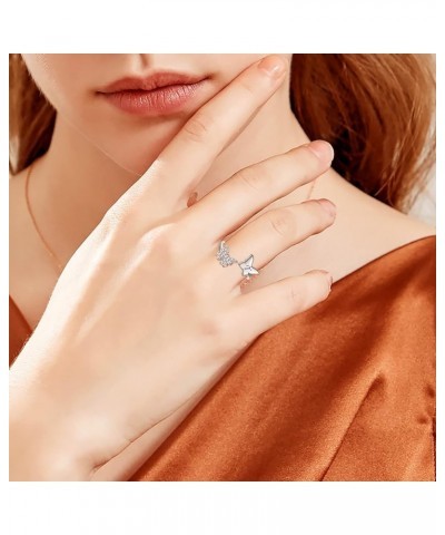 Silver Butterfly Stackable Initial Ring Capital Letter Rings Jewelry Gifts for Women Girls Teen T $11.27 Rings