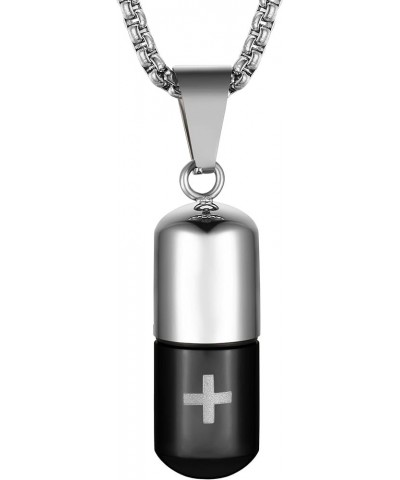 Stainless Steel Cylindrical Souvenir Capsule Pill Pendant Necklace, Cremated Ashes Pill Container Necklace Black-B $9.17 Neck...