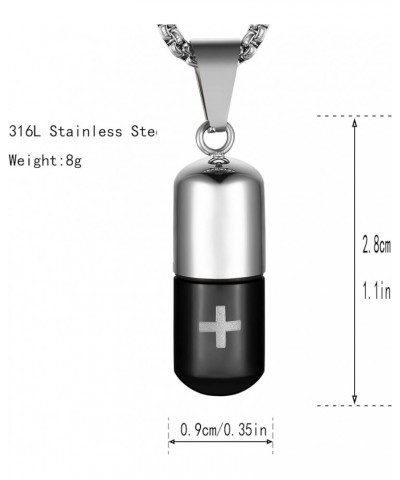 Stainless Steel Cylindrical Souvenir Capsule Pill Pendant Necklace, Cremated Ashes Pill Container Necklace Black-B $9.17 Neck...