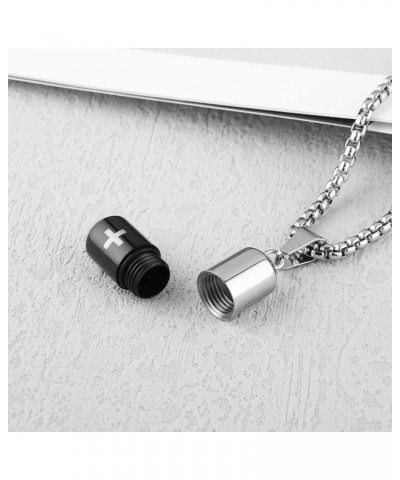 Stainless Steel Cylindrical Souvenir Capsule Pill Pendant Necklace, Cremated Ashes Pill Container Necklace Black-B $9.17 Neck...