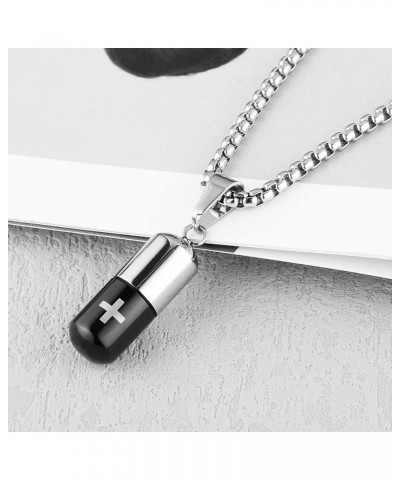 Stainless Steel Cylindrical Souvenir Capsule Pill Pendant Necklace, Cremated Ashes Pill Container Necklace Black-B $9.17 Neck...