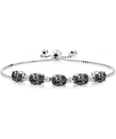 925 Sterling Silver Green Mystic Topaz and White Topaz Tennis Bracelet For Women (8.22 Cttw, Oval 8X6MM, Fully Adjustable Up ...