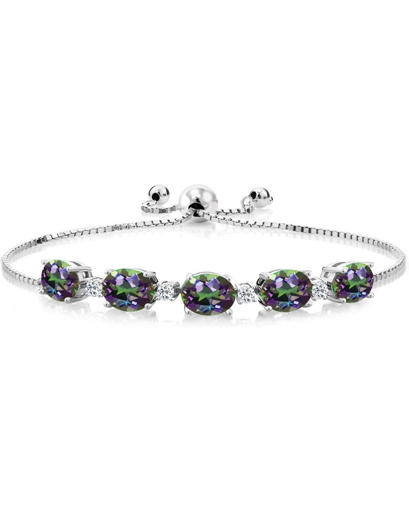 925 Sterling Silver Green Mystic Topaz and White Topaz Tennis Bracelet For Women (8.22 Cttw, Oval 8X6MM, Fully Adjustable Up ...