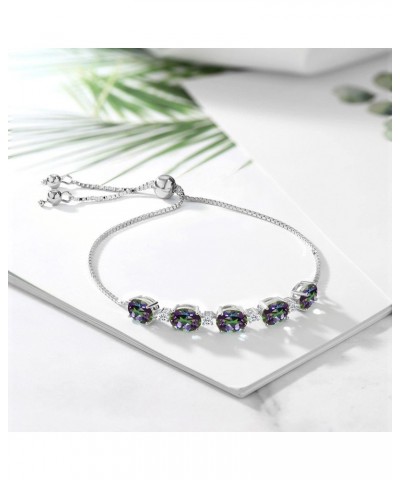 925 Sterling Silver Green Mystic Topaz and White Topaz Tennis Bracelet For Women (8.22 Cttw, Oval 8X6MM, Fully Adjustable Up ...