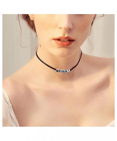 Personalized Black Leather Choker Necklace with Picture/Name/Initials/Letters Charm,Custom Made Adjustable Choker Collar Goth...