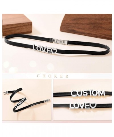 Personalized Black Leather Choker Necklace with Picture/Name/Initials/Letters Charm,Custom Made Adjustable Choker Collar Goth...