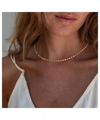 Gold Dainty Choker Necklace,14K Gold Plated Tiny Delicate Bead Link Wave Chain Minimalist Choker Necklace for Women Triangle ...