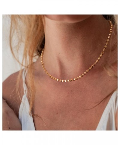 Gold Dainty Choker Necklace,14K Gold Plated Tiny Delicate Bead Link Wave Chain Minimalist Choker Necklace for Women Triangle ...