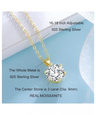 3CT Moissanite Pendant Necklace 18K White Gold Plated Silver D Color Ideal Cut Diamond Necklace for Women with Certificate of...