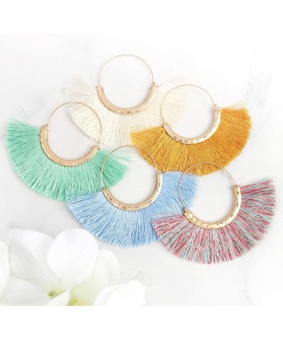 Bohemian Silky Thread Tassel Strand Fringe Statement Hoop Earrings - Lightweight Semi Circle Fan Threader, Mermaid Hoops Half...