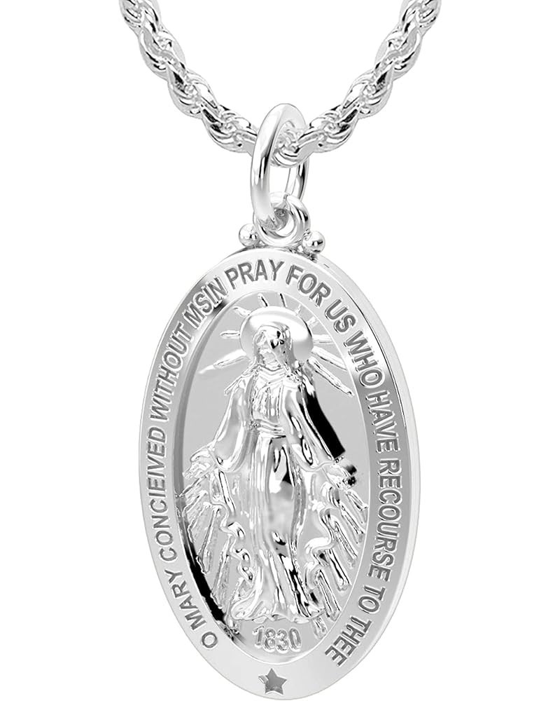 Ladies Polished 925 Sterling Silver 28mm Large Virgin Mary Pendant Necklace, 18in to 24in 18in, 3.2mm Rope Chain $30.14 Neckl...