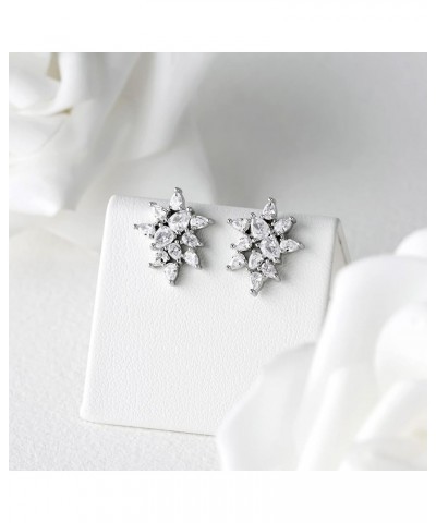 Cluster Wedding Stud Earrings for Women Brides, Bridesmaids, Cubic Zirconia Bridal Earrings Studs,Prom Party Jewelry Gifts Si...