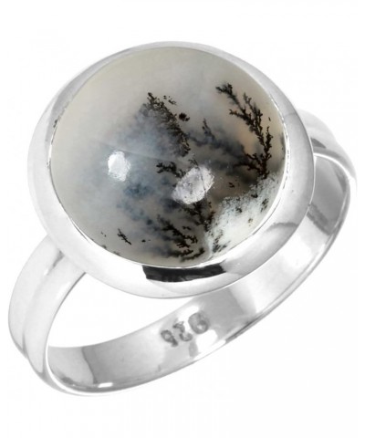 925 Sterling Silver Handmade Ring for Women 12 MM Round Gemstone Statement Jewelry for Gift (99047_R) Dendrite Opal $19.16 Rings