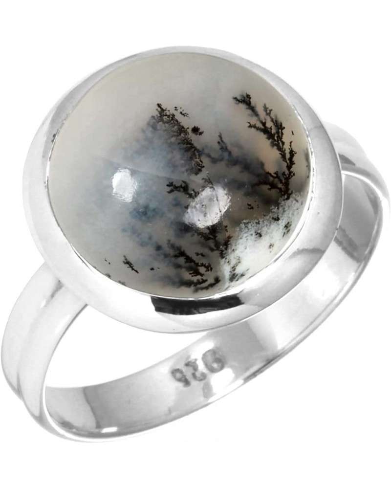 925 Sterling Silver Handmade Ring for Women 12 MM Round Gemstone Statement Jewelry for Gift (99047_R) Dendrite Opal $19.16 Rings