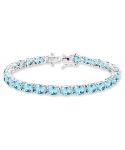 Sterling Silver 7x5mm Genuine, Simulated or Created Oval-cut Gemstone Tennis Bracelet for Women Simulated Paraiba $56.35 Brac...