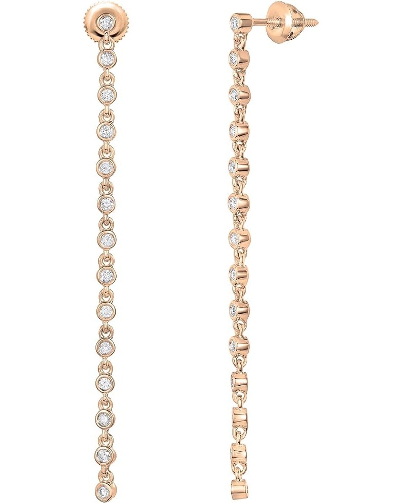 Round Gemstone or Diamond Ladies Linear Bar Drop Earrings in Gold 10K - Metal Stamp Rose Gold in Screw Back White Diamond $13...