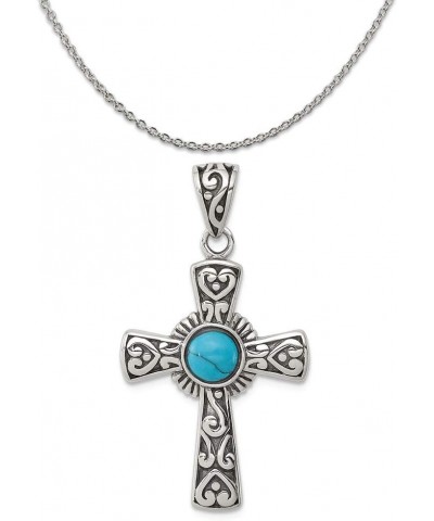 Sterling Silver Antiqued Recon Turquoise Cross Pendant 16.0 Inches $26.51 Necklaces