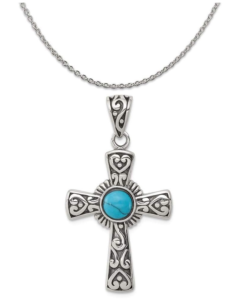 Sterling Silver Antiqued Recon Turquoise Cross Pendant 16.0 Inches $26.51 Necklaces