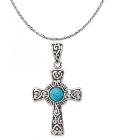 Sterling Silver Antiqued Recon Turquoise Cross Pendant 16.0 Inches $26.51 Necklaces