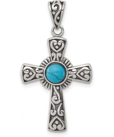 Sterling Silver Antiqued Recon Turquoise Cross Pendant 16.0 Inches $26.51 Necklaces