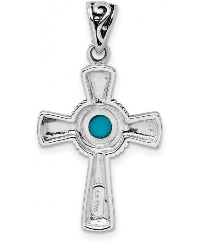 Sterling Silver Antiqued Recon Turquoise Cross Pendant 16.0 Inches $26.51 Necklaces