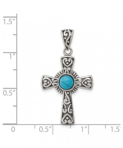 Sterling Silver Antiqued Recon Turquoise Cross Pendant 16.0 Inches $26.51 Necklaces