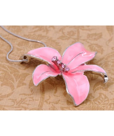 Silvery Tone Blue Pink Hawaiian Tropical Floral Pendant Necklace Dangle Earrings Set Pink $11.54 Jewelry Sets