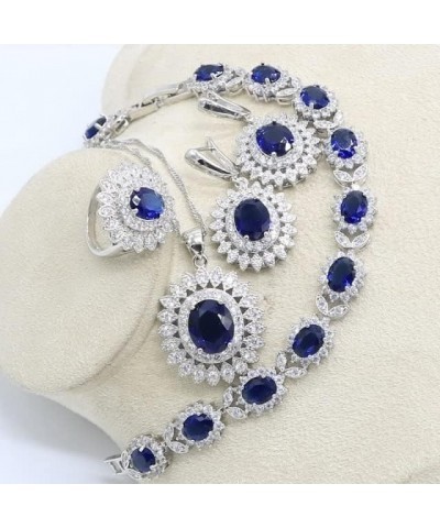 Natural Blue Sapphire Topaz White Zircon Silver 925 Jewelry Sets for Women Party Earrings Pendant Necklace Rings Bracelet Dar...