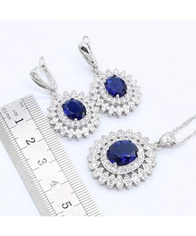 Natural Blue Sapphire Topaz White Zircon Silver 925 Jewelry Sets for Women Party Earrings Pendant Necklace Rings Bracelet Dar...